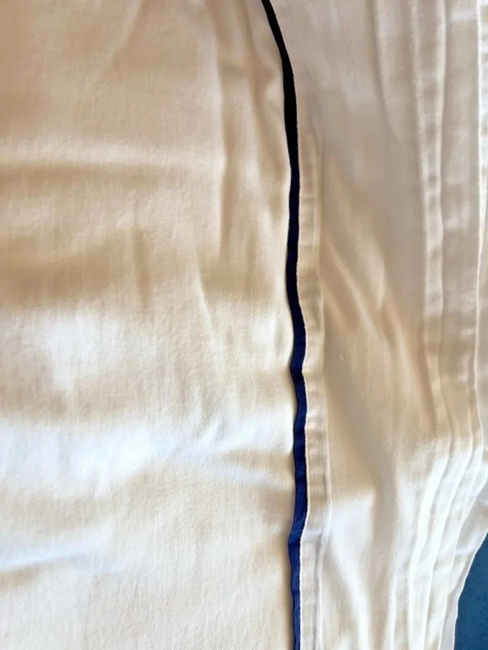 FULL Double Flat Sheet White Brushed Cotton Navy Blue Top Detail 82